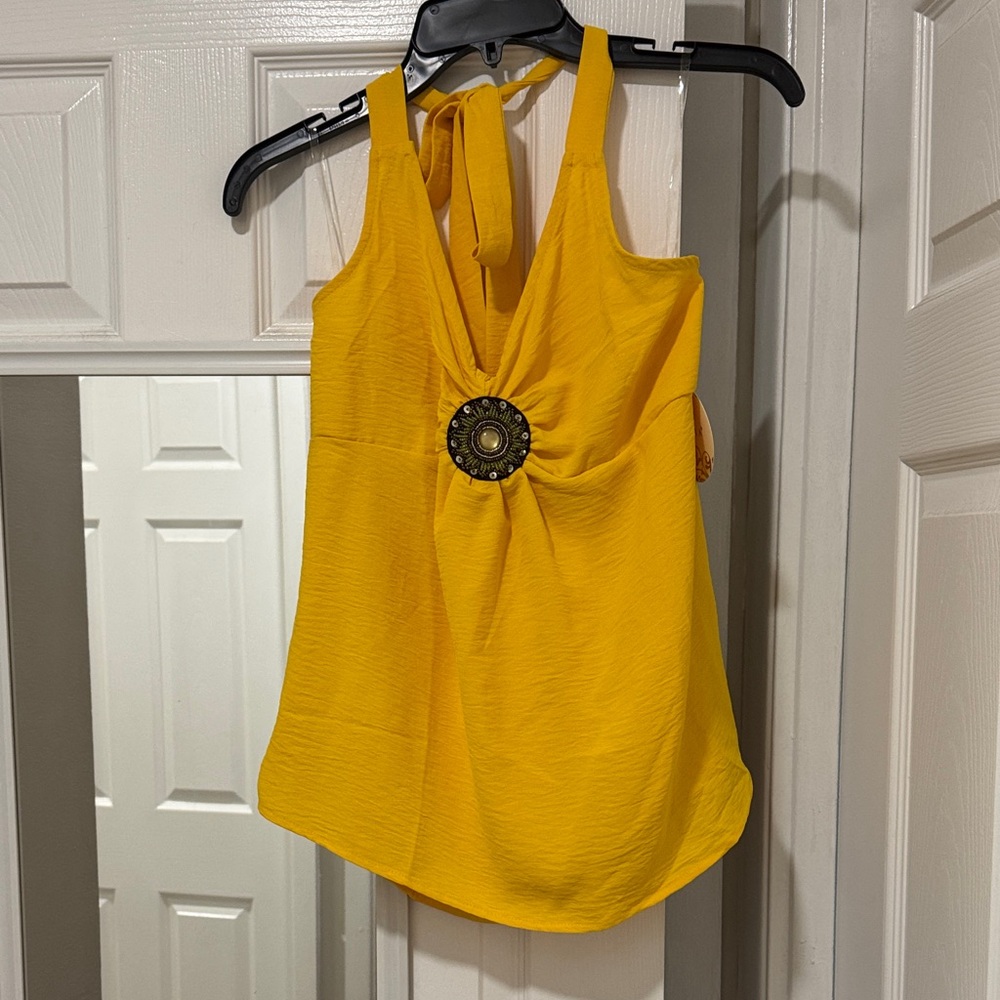 Misia Yellow Halter Top with Medallion